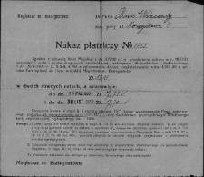 Nakaz płatniczy wystawiony na Wincentego Prusa wzywający do zapłaty podatku od nieruchomości przy ul. Koszykowej 4, Białystok, 1930 r.