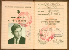 Legitymacja Związku Zawodowego Metalowców, należąca do Konrada Czajkowskiego, Białystok, 23 lutego 1979 r.