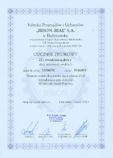 Odcinek zbiorowy akcji Fabryki Przyrządów i Uchwytów "Bison Bial" S.A., Białystok, 1 marca 1991 r.