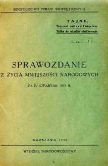 Sprawozdanie z życia mniejszości narodowych za IV kwartał 1931 r.