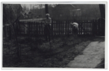 Prace w ogrodzie, ul. Dzika, Białystok, lata 60-70. XX w.