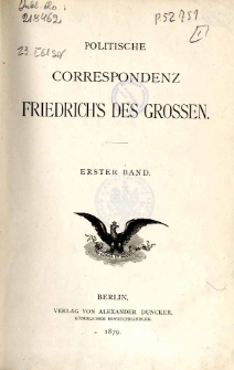 Politische correspondenz Friedrich’s des Grossen. Bd. 1