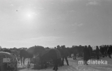 Ludzie wśród koni i sań, druga połowa lat 70. XX w., fot. ze zbiorów Andrzej Trzcińskiego