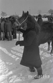 Zimowy portret mężczyzny z koniem, druga połowa lat 70. XX w., fot. ze zbiorów Andrzej Trzcińskiego