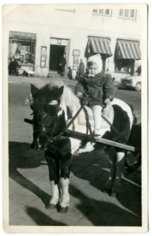 Portret dziewczynki na kucyku, Rynek Kościuki, Białystok, listopad 1962 r.