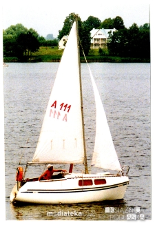 Jacht Okaz A-111, typ Karaś 450 na jeziorze, 1987-2006 r.