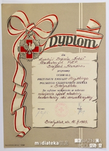 Dyplom dla Dyrekcji Zespołu Szkół Zawodowych PZZP za wybitne osiągnięcia w zakresie rozwijania wśród młodzieży humanistycznej idei czerwonokrzyskiej