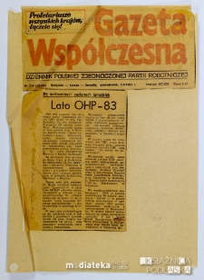 Wycinek z Gazety Współczesnej o podsumowaniu letnich osiągnięć OHP, Białystok, 3 października 1983 r.