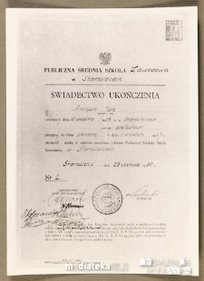 Świadectwo ukończenia Publicznej Średniej Szkoły Zawodowej w Starosielach dla Jana Arciucha, Białystok, Starosielce, 23 czerwca 1950 r.