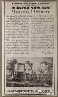 Wycinek z gazety o 30 dziewczętach z zawodem ślusarza i tokarza