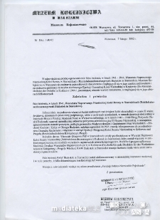 Zaświadczenie wystawione przez Muzeum Kolejnictwa, ul. Towarowa 1, Warszawa, 7.02.2002