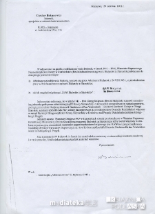 Dokument wystawiony przez historyka Czesława Bakunowicza potwierdzający istnienie Warsztatu Naprawczego Niemieckiej Kolei Rzeszy w Starosielcach w latach 1941-1944, ul Anielewicza 27, Warszawa, 20.06.2001