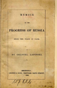 Memoir on the progress of Russia since the peace of Paris