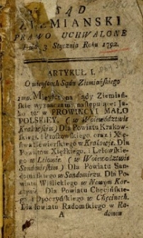 Sąd Ziemiański. Prawo uchwalone dnia 3 stycznia roku 1792