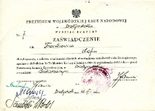 Zaświadczenie zdania przez Zofię Frankiewicz egzaminu z zakresu samokształcenia ideologicznego