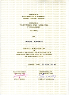 Podziękowanie dla Jadwigi Frankiewicz