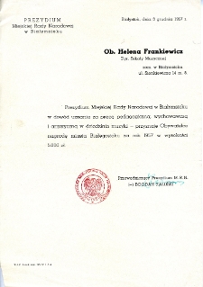 List pochwalny dla Heleny Frankiewicz