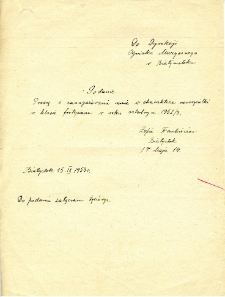 Podanie Zofii Frankiewicz o pracę w Ognisku Muzycznym w Białymstoku