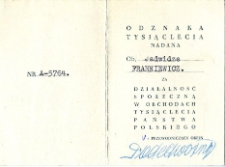 Odznaka Tysiąclecia nadana Jadwidze Frankiewicz