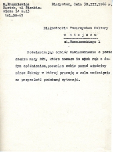 Pismo Heleny Frankiewicz do BTK