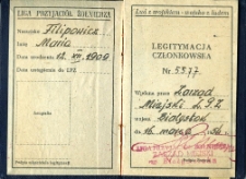 Legitymacja członkowska Ligi Przyjaciół Żołnierza Marii Filipowicz