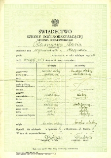Świadectwo szkolne Marii Ostaszewskiej