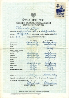 Świadectwo szkolne Marii Ostaszewskiej