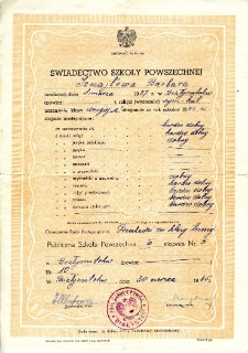 Świadectwo szkolne Barbary Izmajłow