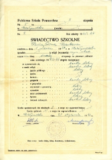 Świadectwo szkolne Barbary Izmajłow