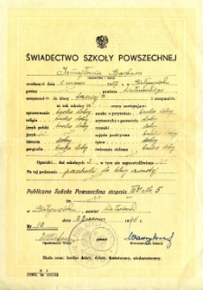 Świadectwo szkolne Barbary Izmajłow