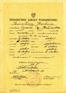 Świadectwo szkolne Barbary Izmajłow