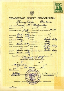 Świadectwo szkolne Barbary Izmajłow