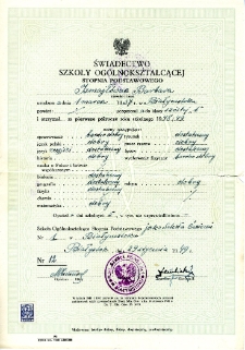 Świadectwo szkolne Barbary Izmajłow