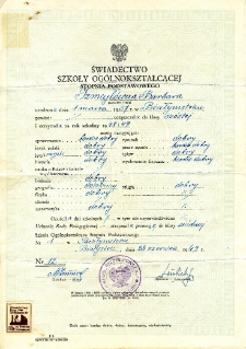 Świadectwo szkolne Barbary Izmajłow