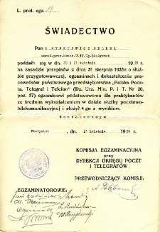 Świadectwo Heleny Rynkiewicz zdania egzaminu podstawowego dla praktykantów
