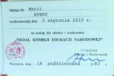 Dyplom "Medalu Komisji Edukacji Narodowej"