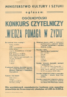 Ministerstwo Kultury i Sztuki ogłasza Ogólnopolski Konkurs Czytelniczy "Wiedza pomaga w życiu"