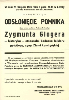 Odsłonięcie pomnika Zygmunta Glogera - historyka - etnografa, badacza folkloru polskiego, syna Ziemi Łomżyńskiej