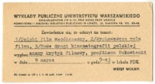 Zaproszenie na odczyt zorganizowany w ramach Wykładów Publicznych Uniwersytetu Warszawskiego