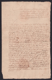 Relacja woźnego o doręczeniu pozw&oacute;w Aleksandrowi Bykowskiemu cześnikowi sieradzkiemu z pow&oacute;dztwa Anny z Gembickich. Sprawa sum należnych Annie po dziadku Mikołaju Bykowskim