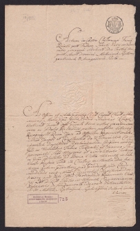 Relacja woźnego o intromisji Jakuba Ciecierskiego z żoną Konstancją z Kuczyńskich do dóbr Uhrusk po śmierci Ferdynanda Rzewuskiego chorążego litewskiego.