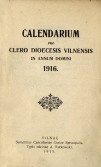 Calendarium pro Clero Dioecesis Vilensis in Annum Domini 1916