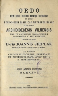 Ordo divini offici [...] Dioecesis Vilnensis [...] pro anno Domini 1926