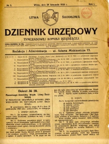 Dziennik Urzędowy Tymczasowej Komisji Rządzącej 1920.11.26 R.1 nr 3
