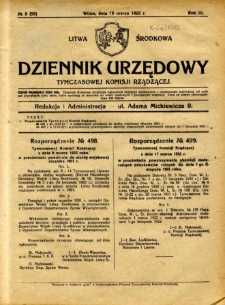 Dziennik Urzędowy Tymczasowej Komisji Rządzącej 1922.03.18 R.3 nr 8