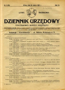 Dziennik Urzędowy Tymczasowej Komisji Rządzącej 1922.03.31 R.3 nr 9