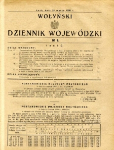Wołyński Dziennik Wojew&oacute;dzki 1930.03.24 R. 10 nr 6