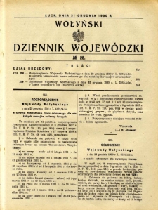 Wołyński Dziennik Wojew&oacute;dzki 1930.12.31 R. 10 nr 25