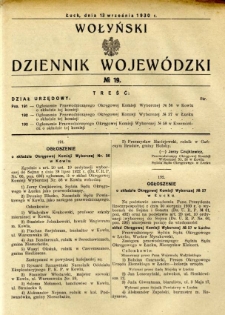 Wołyński Dziennik Wojew&oacute;dzki 1930.09.13 R. 10 nr 19