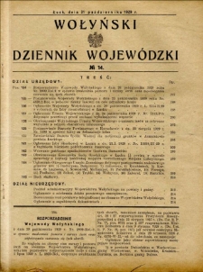 Wołyński Dziennik Wojew&oacute;dzki 1929.10.31 R.9 nr 14